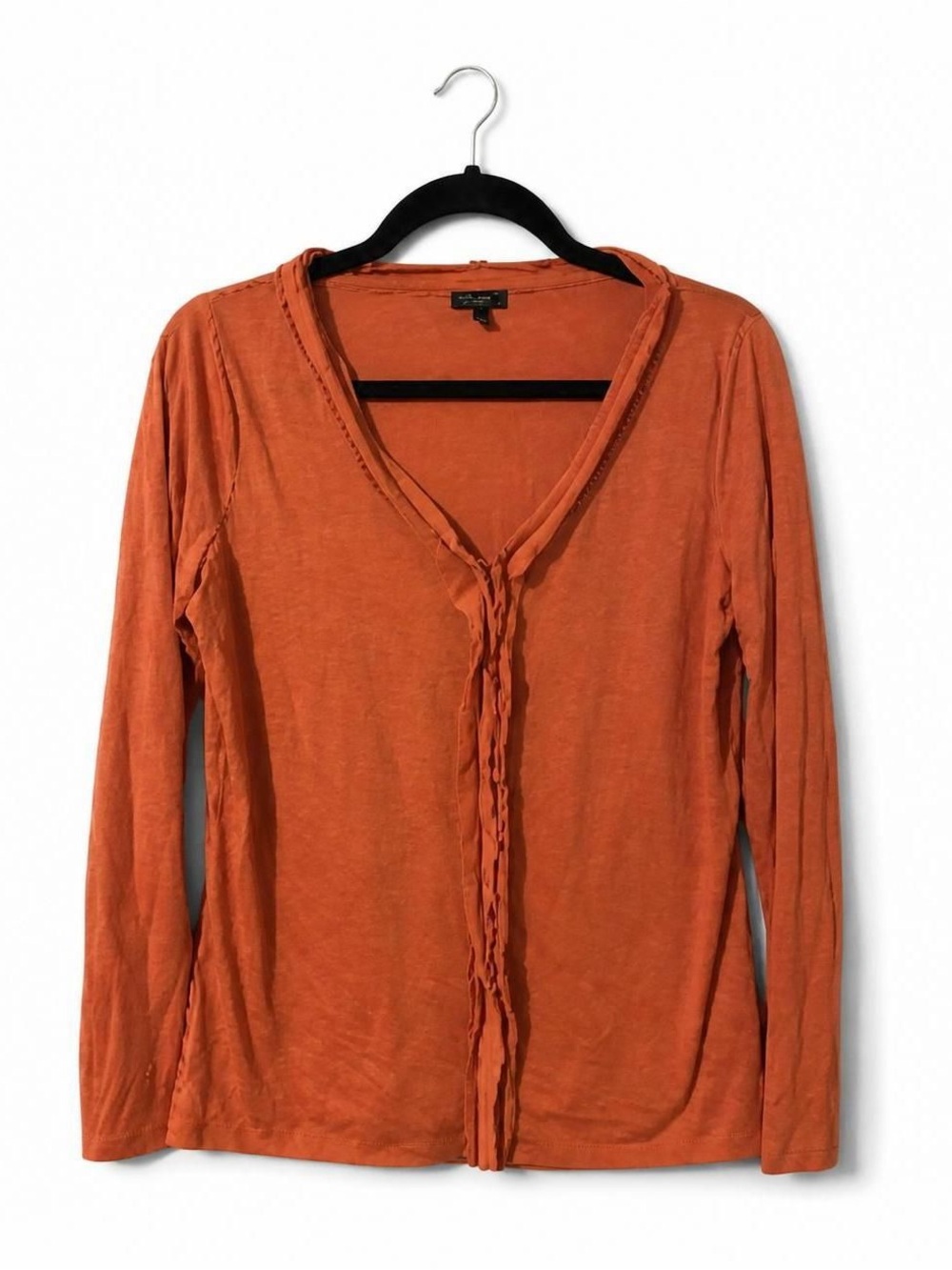 Talbots Burnt Orange Long Sleeve Ruffle-Front Top